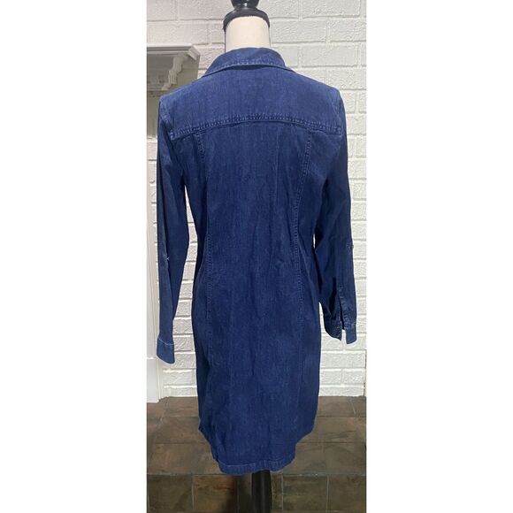 J Jill Stretch Denim Dress Roll Tab Sleeve Size Small - Picture 2 of 4